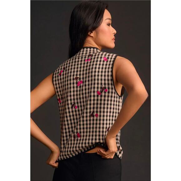 Maeve Sleeveless Mock Neck Plaid & Cherries Sweater Tank. Retails $98 - Picture 2 of 11